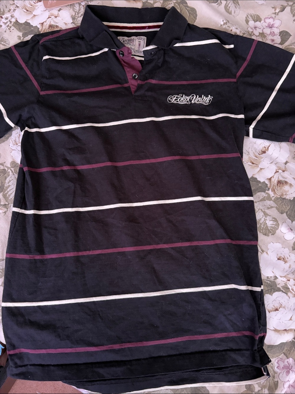 Ecko Unlimited Boys' Black & Burgundy Striped Polo Shirt